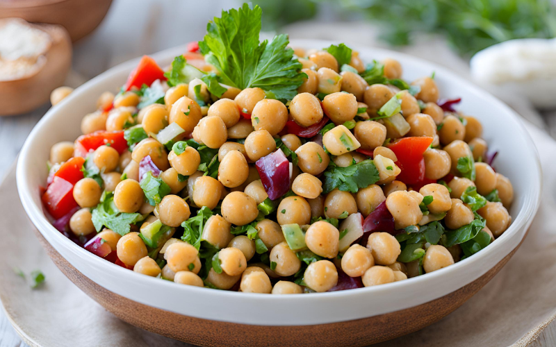 a bowl of chickpeas and vegetables