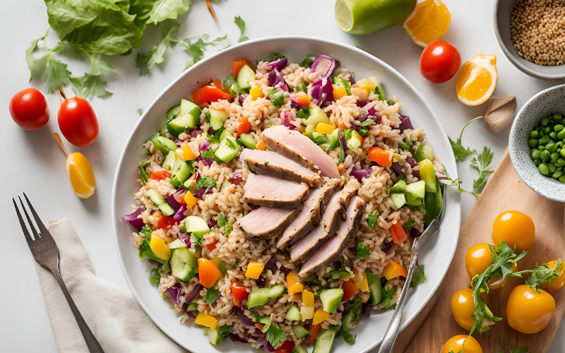 a plate of food with meat and vegetables